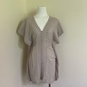 Seaspice Resort Wear Peruvian Cotton Crochet Cover Up Dress Taupe Beige Small